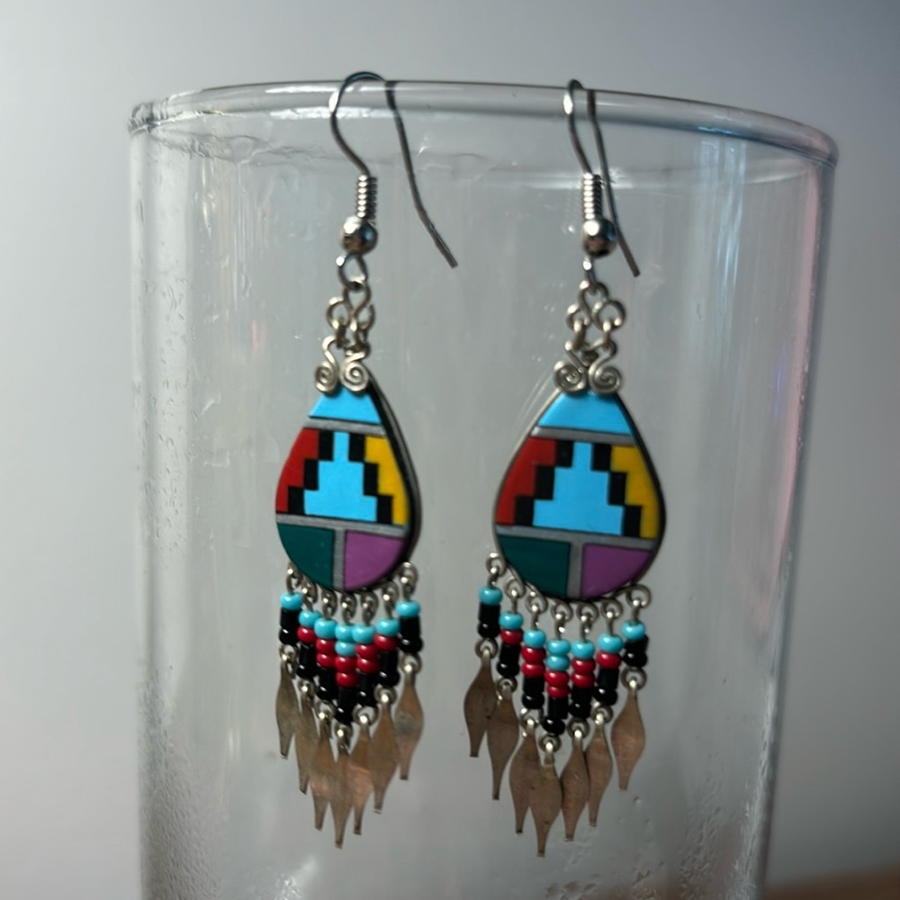 Dangling, beaded earrings. 2 inches long. Silver hooks.